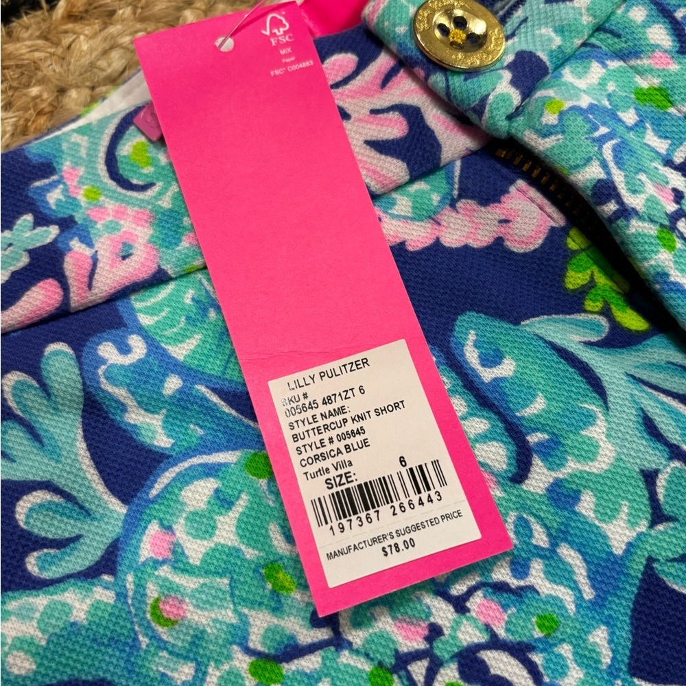 *NWT* Lilly Pulitzer 5" Buttercup Mid Rise Short in Corsica Blue Turtle Villa - Picture 3 of 4
